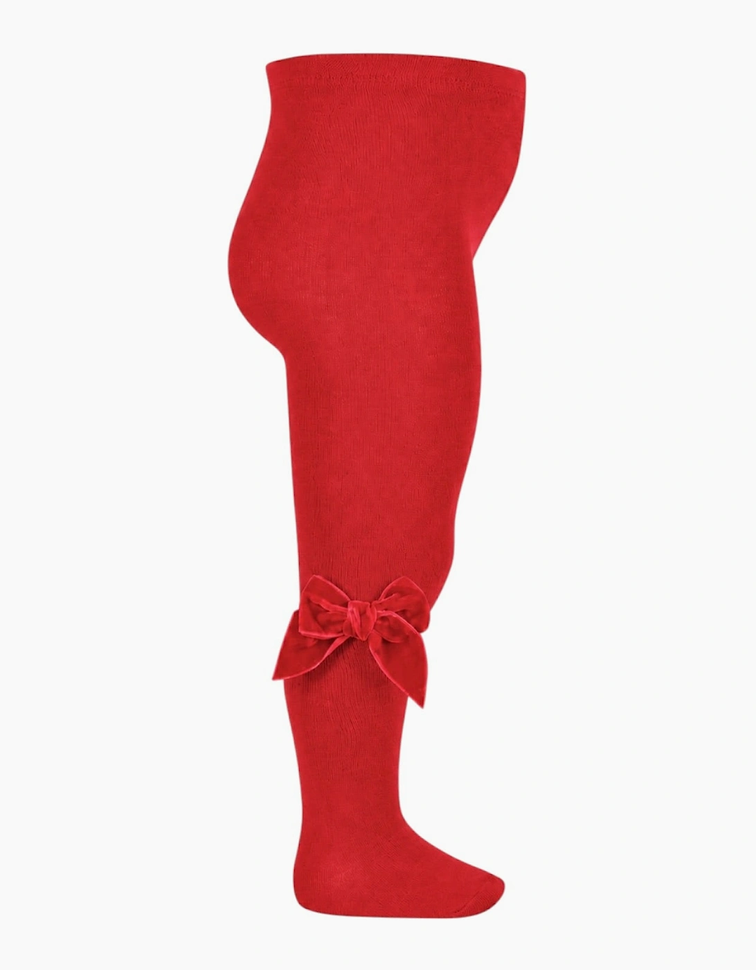 Girls Bright Red Velvet Bow Tights