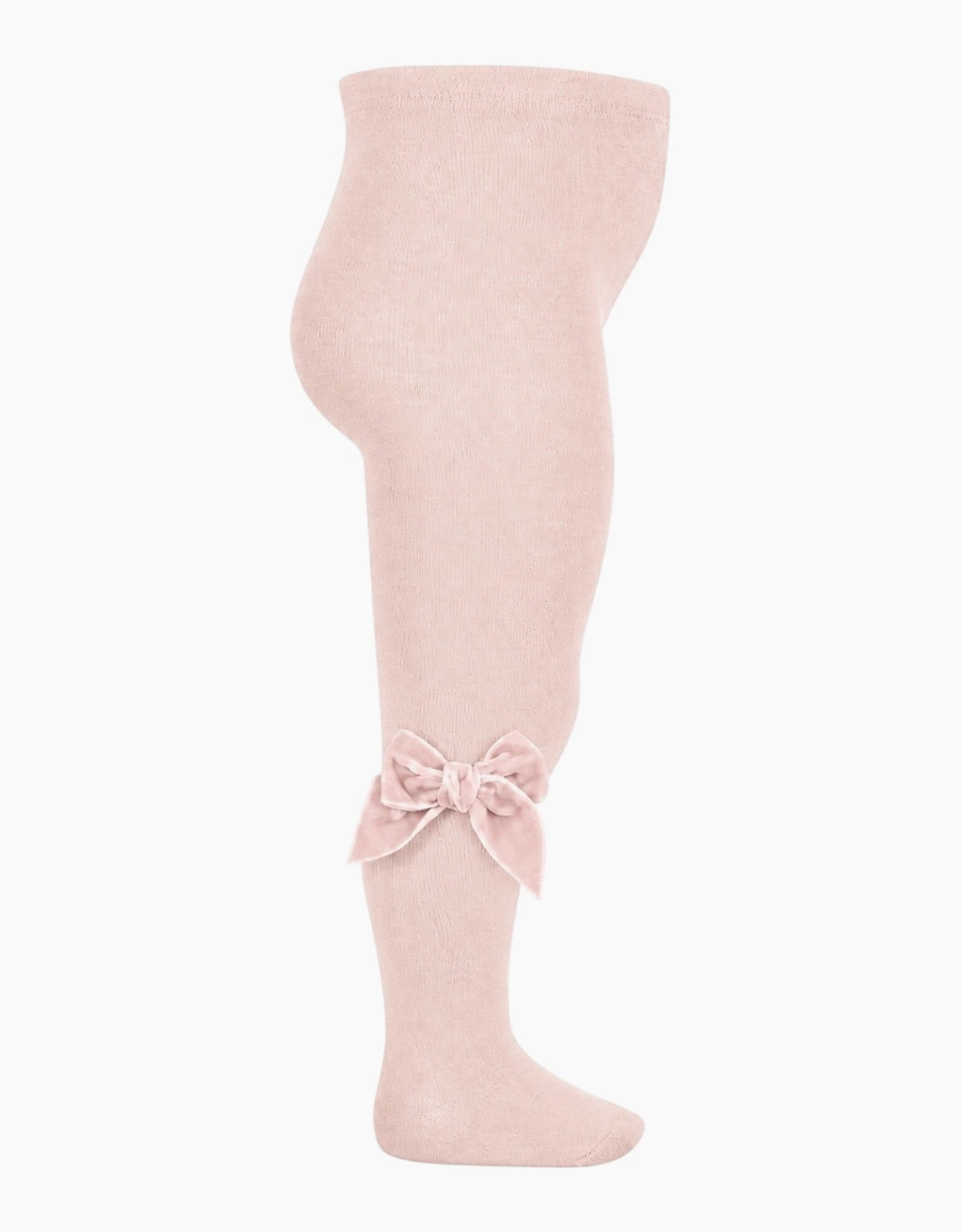 Girls Peach Velvet Bow Tights