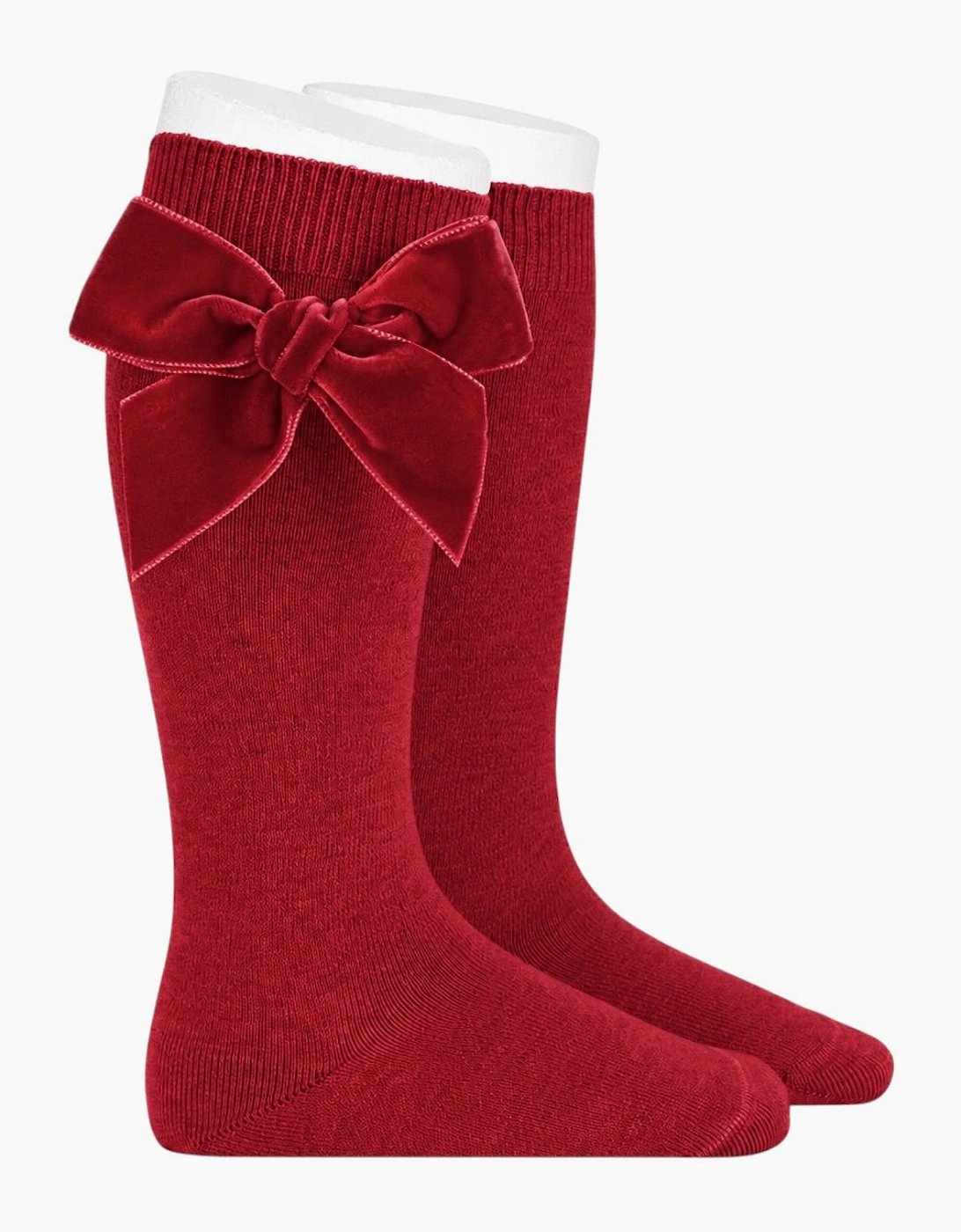 Girls Dark Red 578 Velvet Bow Knee Socks