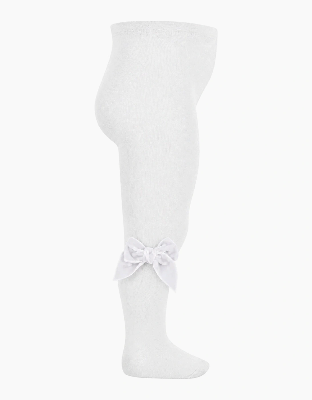 Girls White Velvet Bow Tights