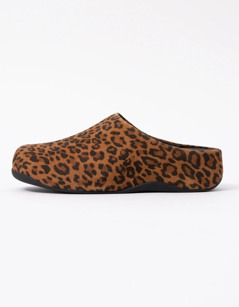 FitFlop Shuv Womens Suede Leopard Mules - Tan/Black E76