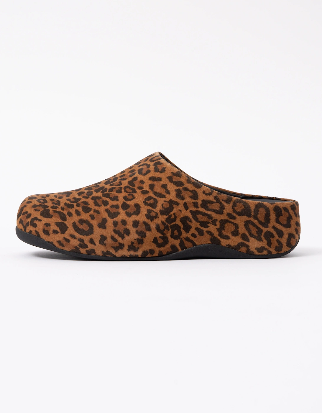 FitFlop Shuv Womens Suede Leopard Mules - Tan/Black E76