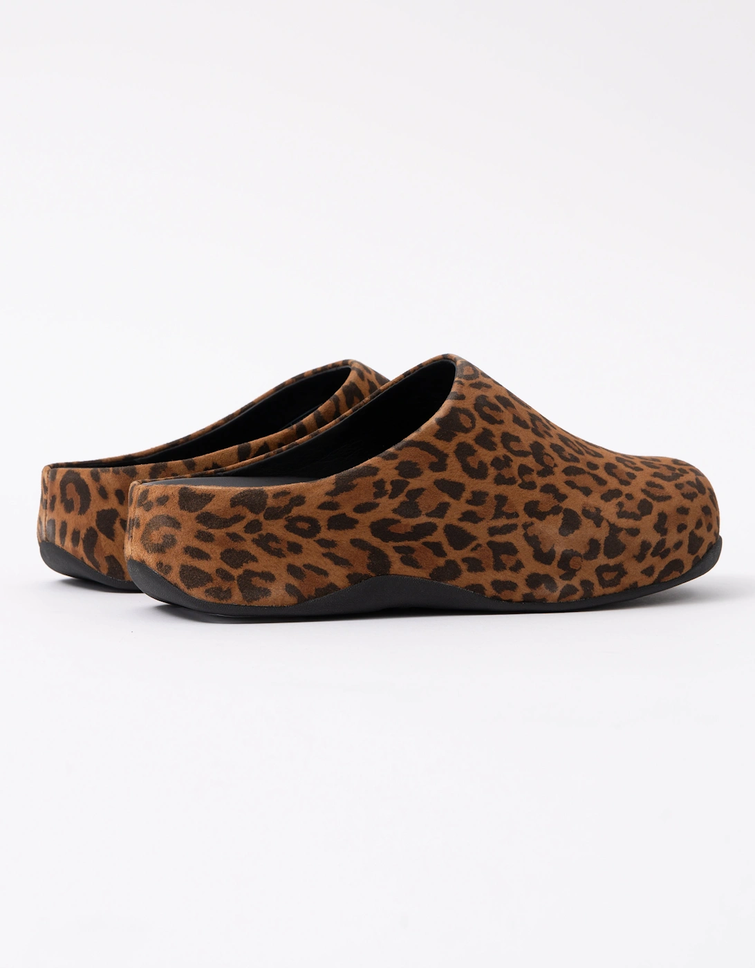 FitFlop Shuv Womens Suede Leopard Mules - Tan/Black E76