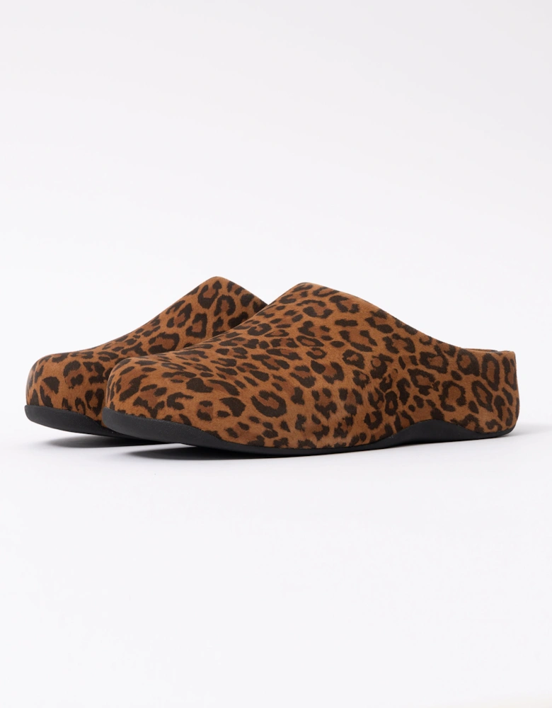 FitFlop Shuv Womens Suede Leopard Mules - Tan/Black E76