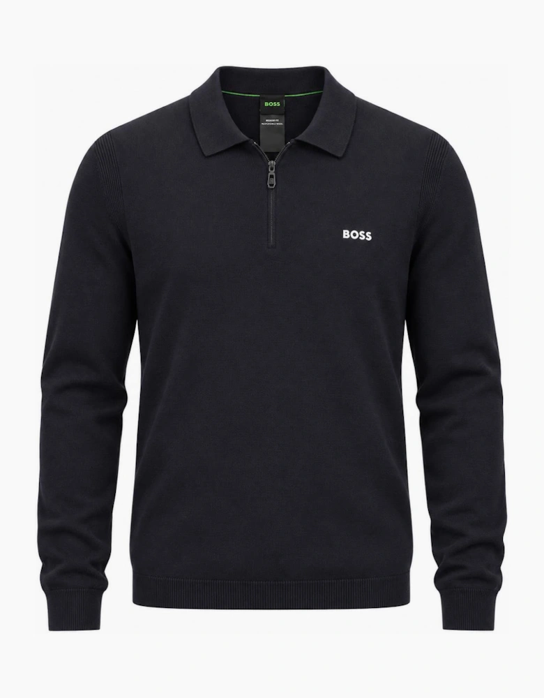 BOSS Ever Knitted Zip Neck Polo Shirt Navy