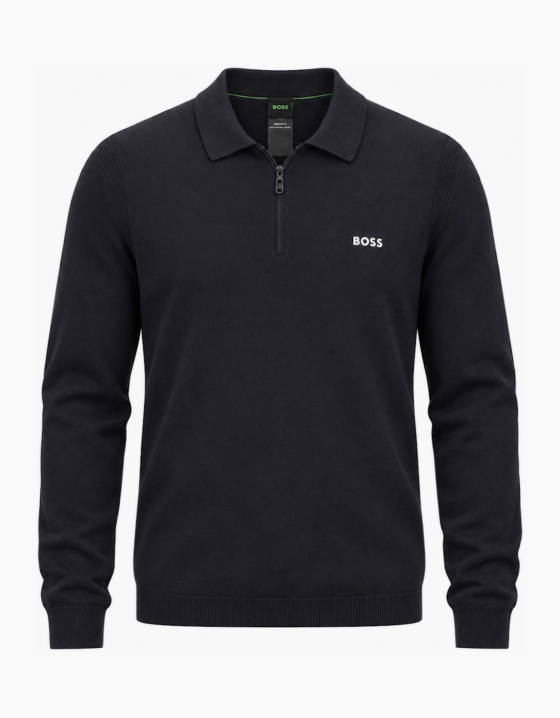 BOSS Ever Knitted Zip Neck Polo Shirt Navy