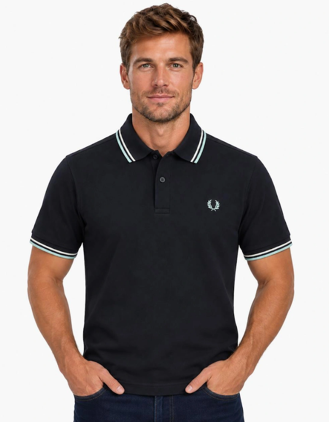 Fred Perry Twin Tipped Polo Shirt Navy/Ecru/Silver Blue