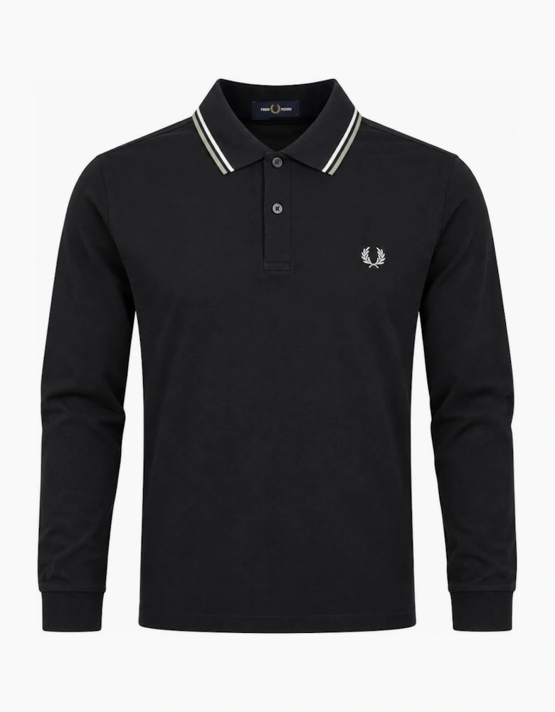 Fred Perry Long Sleeve Twin Tipped Polo Shirt Navy/Ecru/Silver Blue