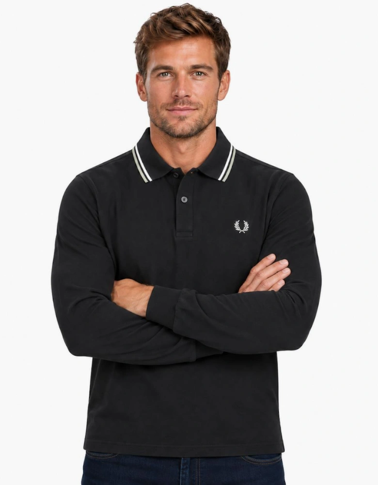 Fred Perry Long Sleeve Twin Tipped Polo Shirt Navy/Ecru/Silver Blue