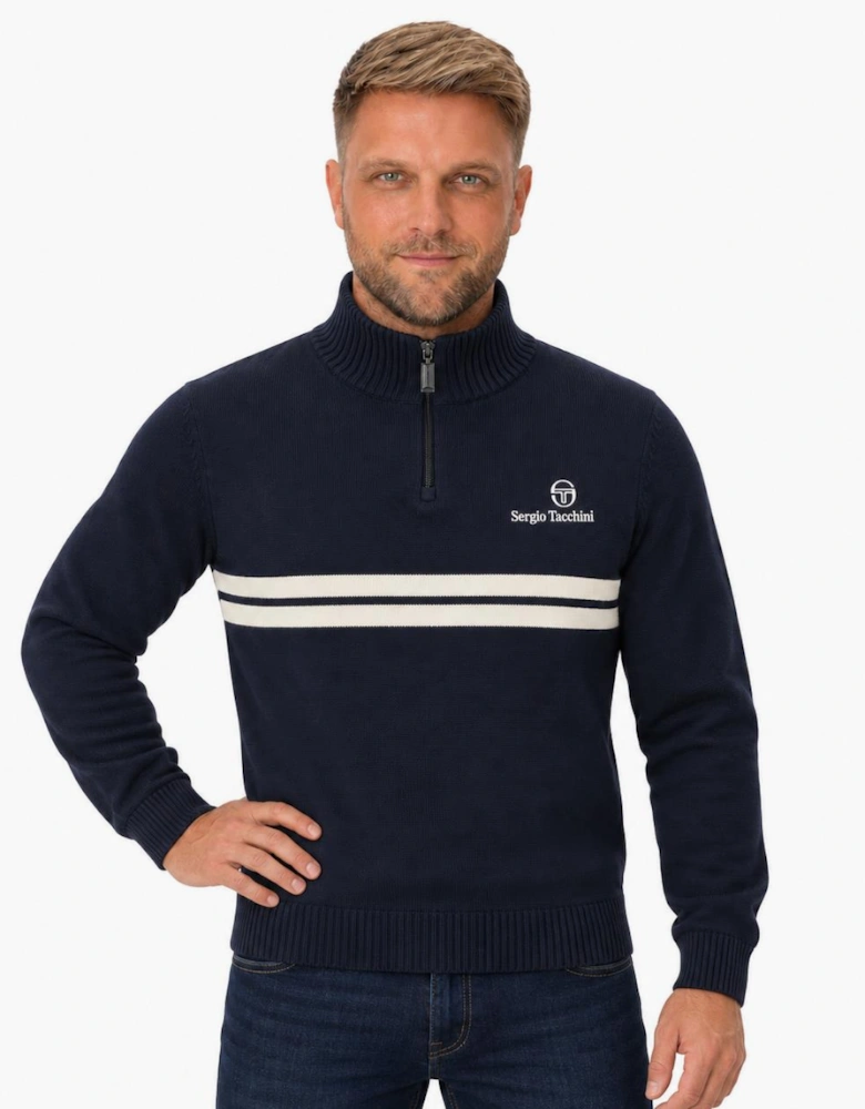 Sergio Tacchini New Dallas 1/4 Zip Knitted Jumper Maritime Blue/Peyote