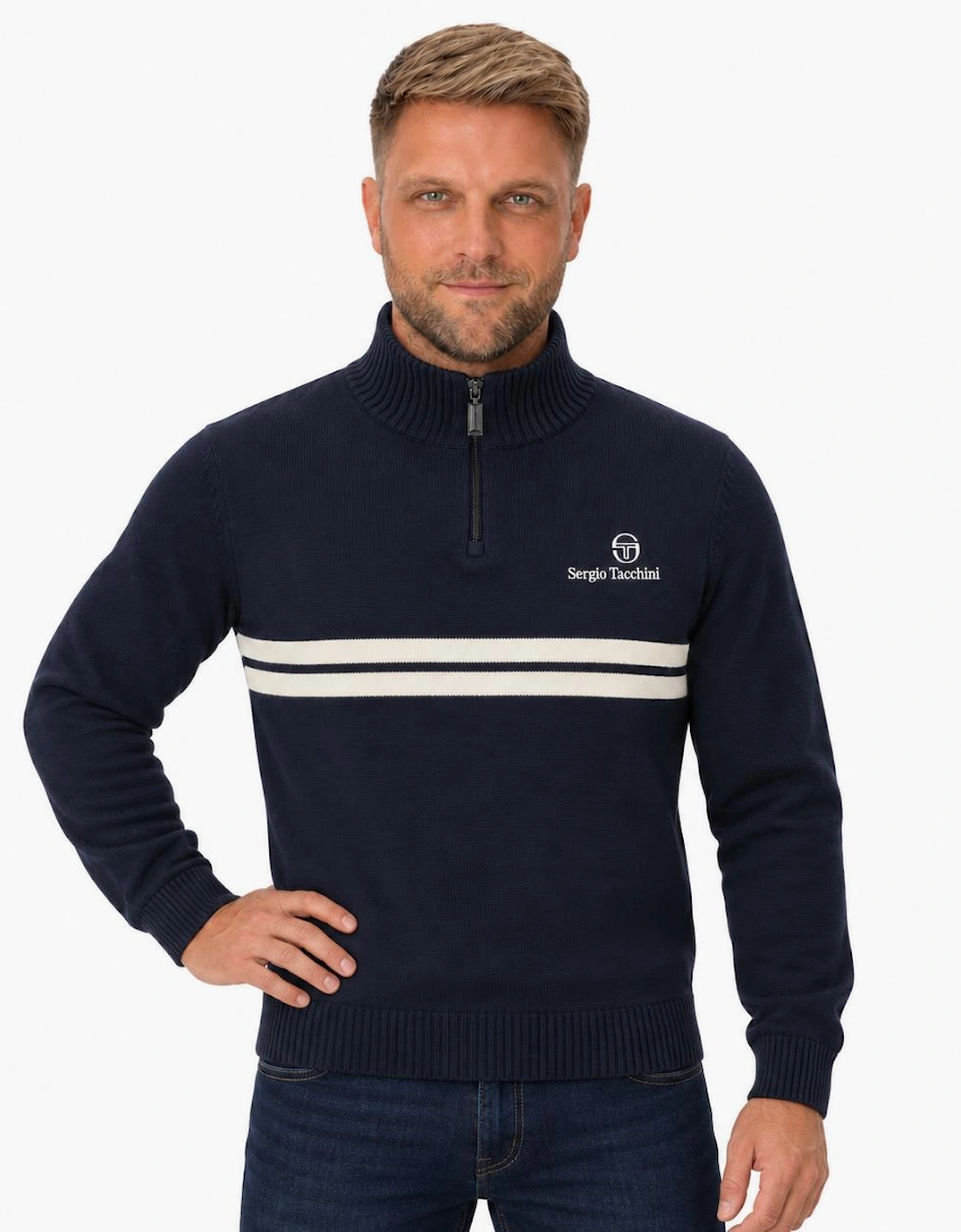 Sergio Tacchini New Dallas 1/4 Zip Knitted Jumper Maritime Blue/Peyote