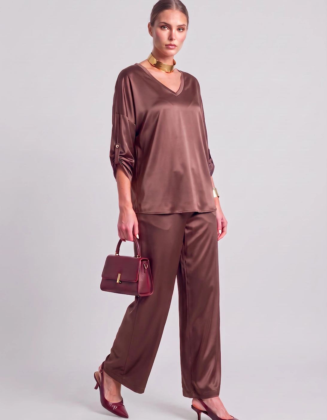 Satin Blouse Chocolate