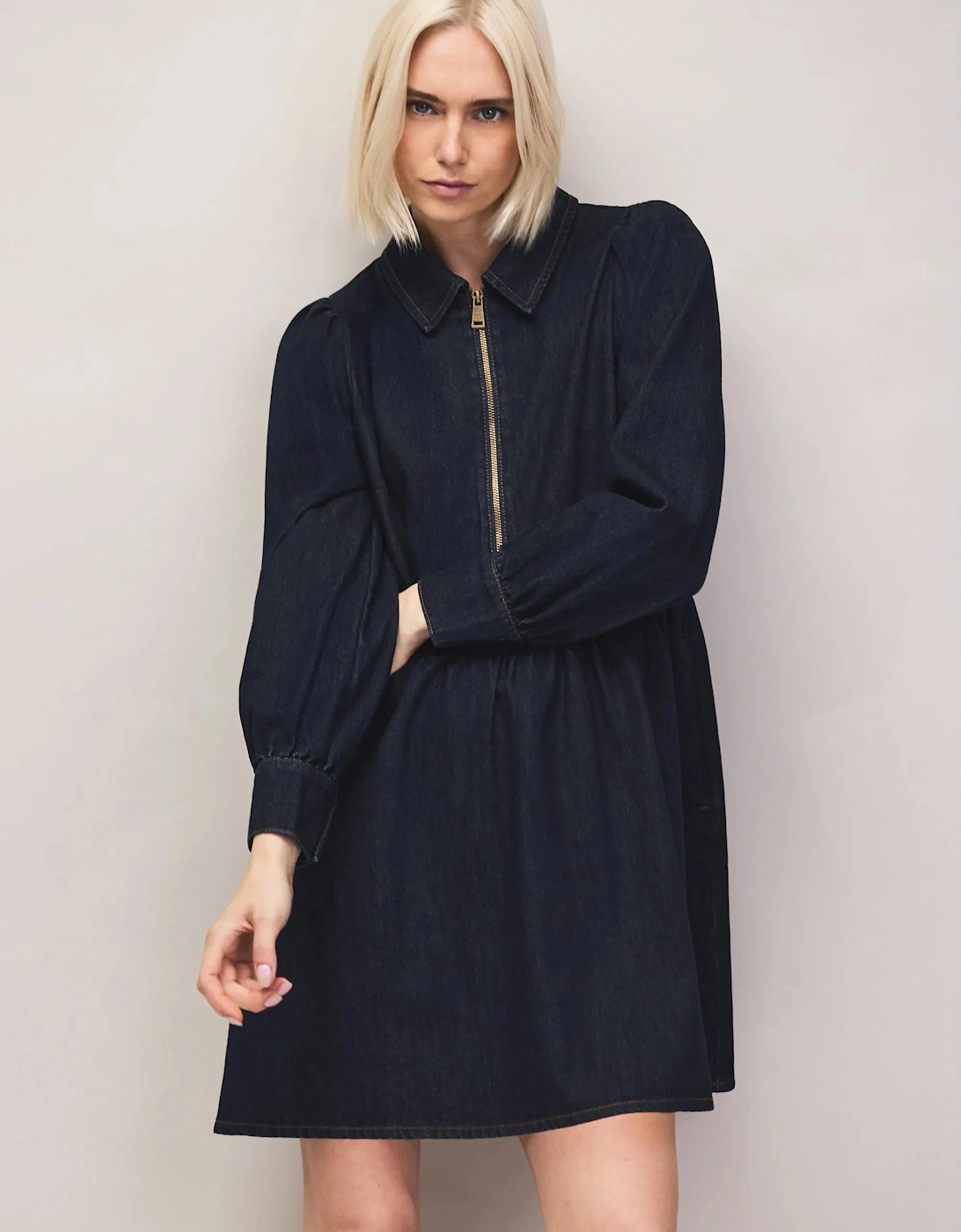 Dark Indigo Zip Front Mini Dress