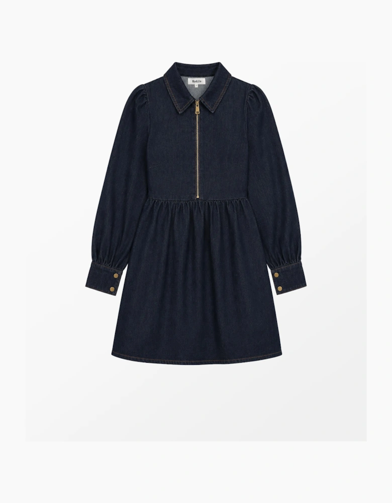 Dark Indigo Zip Front Mini Dress
