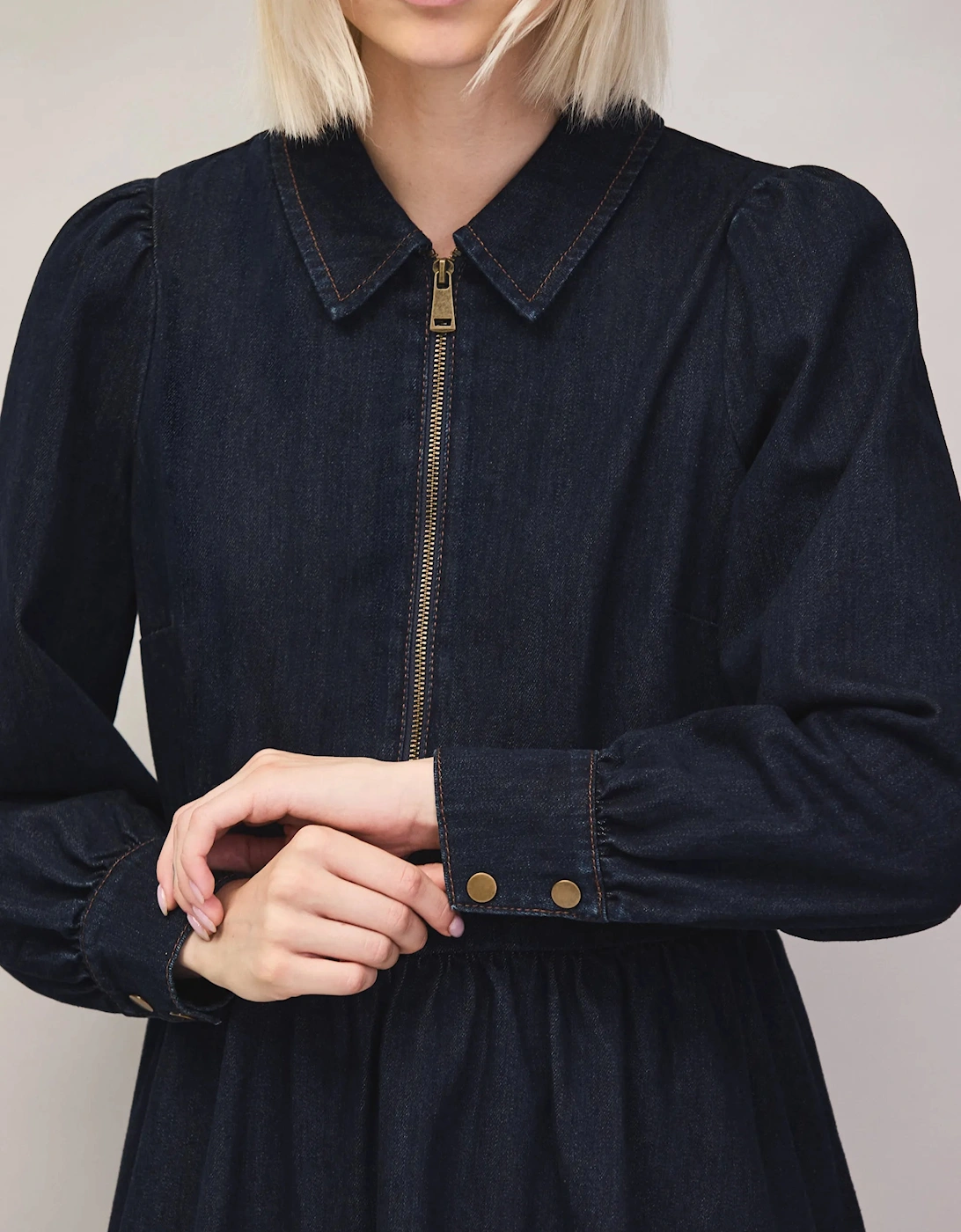 Dark Indigo Zip Front Mini Dress