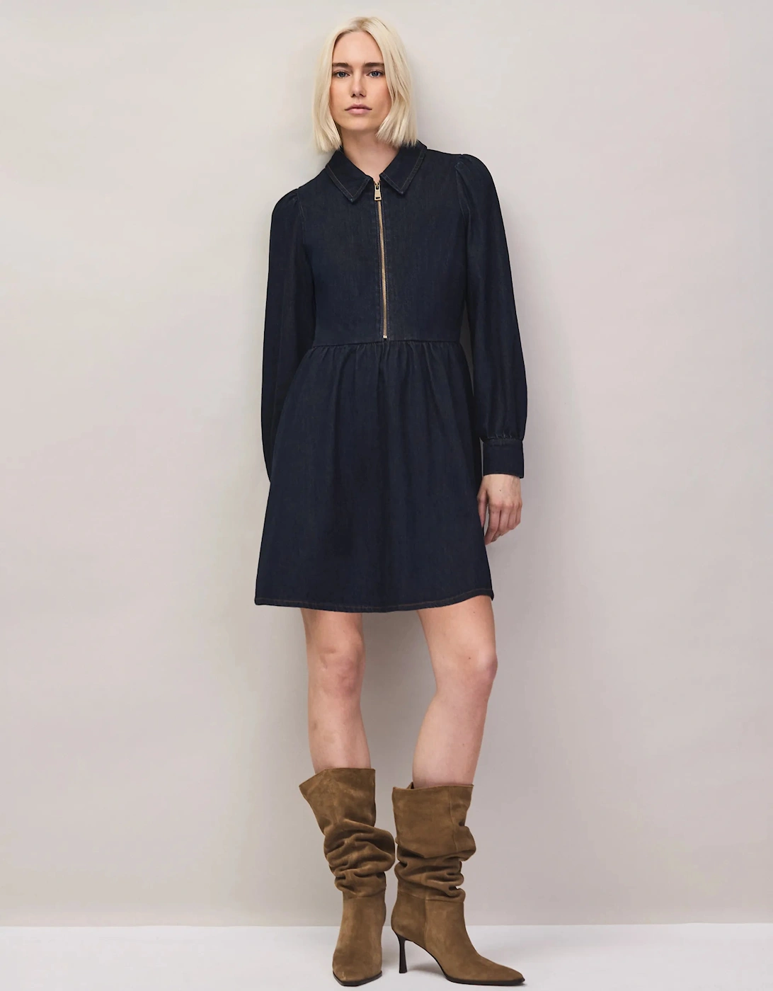 Dark Indigo Zip Front Mini Dress