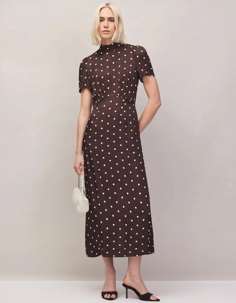 Brown Polka Dot Puff Sleeve Dress