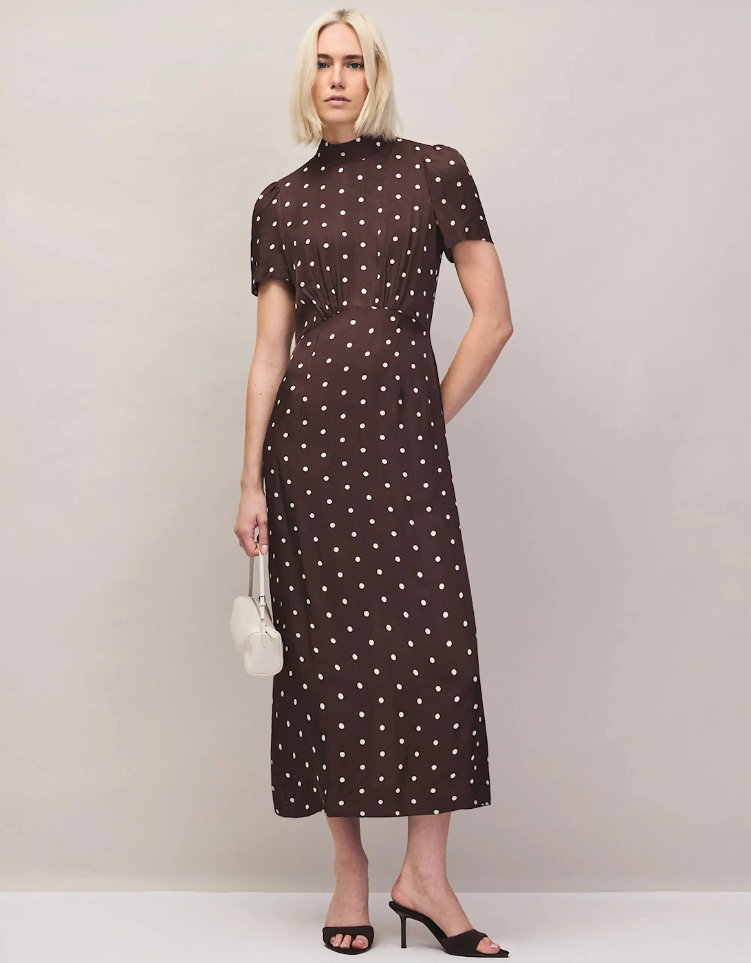 Brown Polka Dot Puff Sleeve Dress