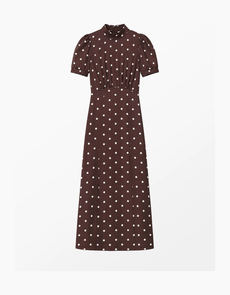 Brown Polka Dot Puff Sleeve Dress