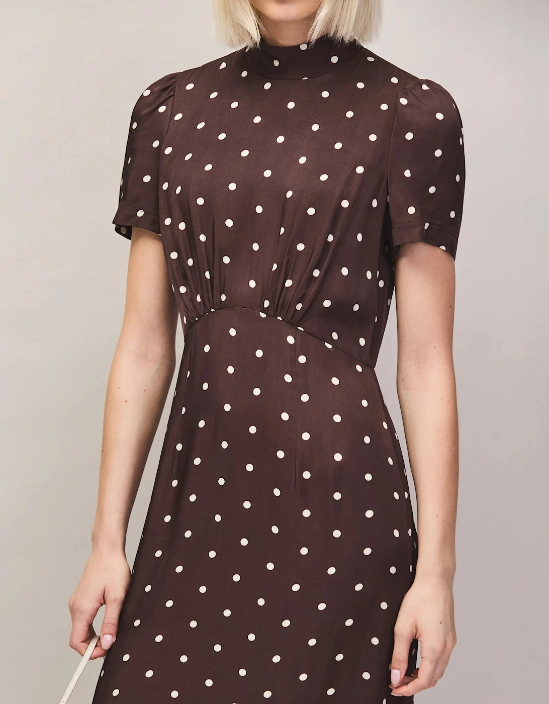Brown Polka Dot Puff Sleeve Dress