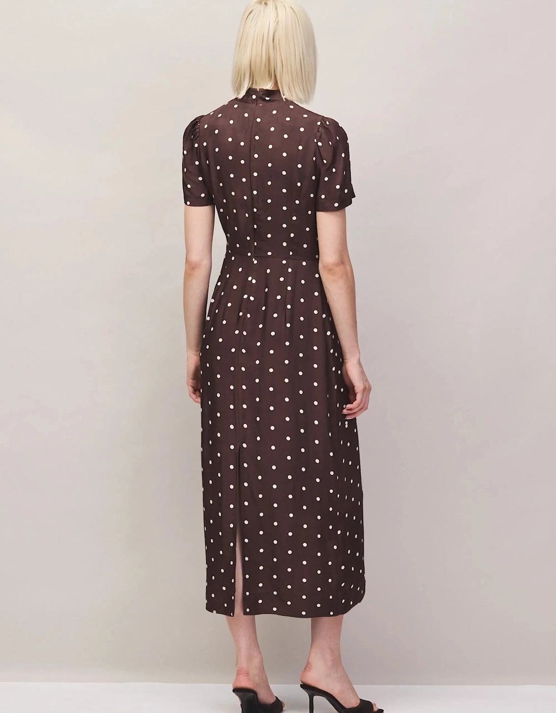Brown Polka Dot Puff Sleeve Dress