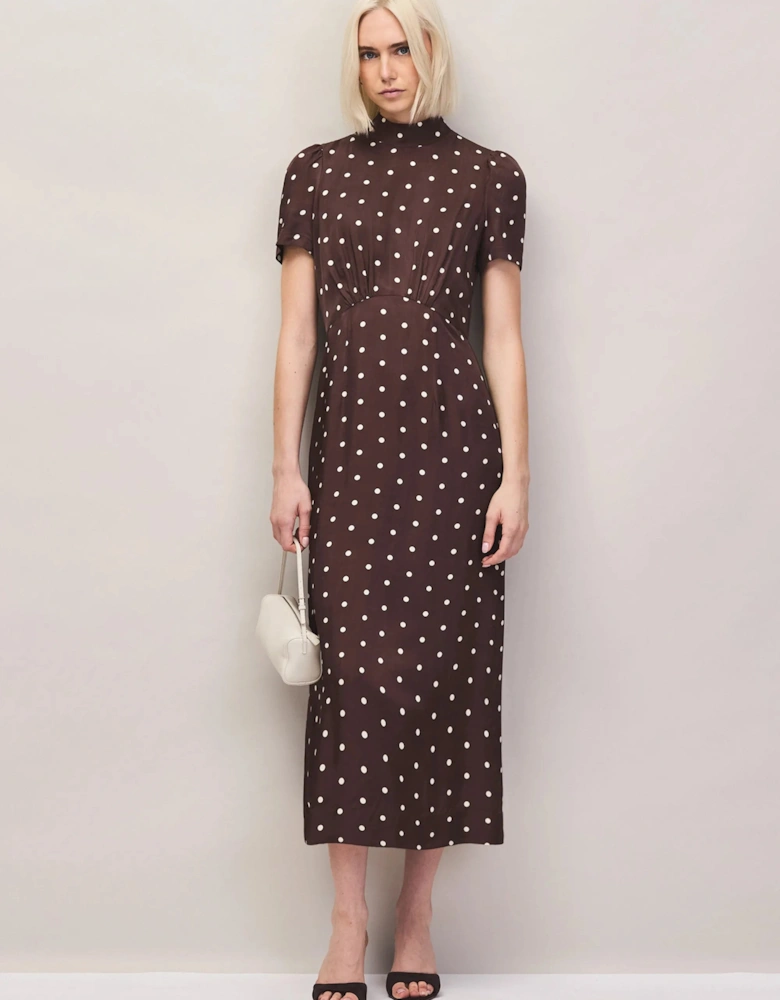 Brown Polka Dot Puff Sleeve Dress