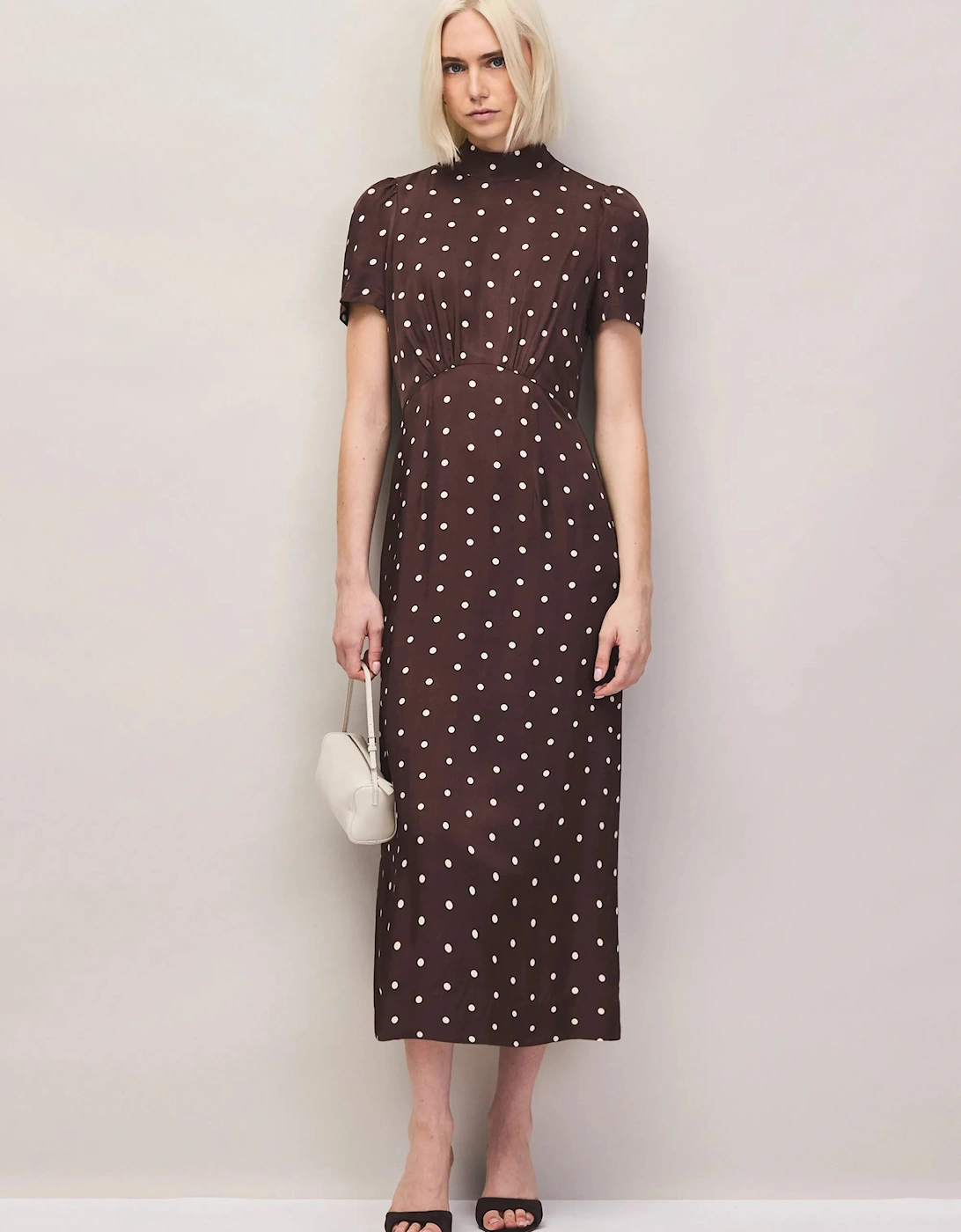 Brown Polka Dot Puff Sleeve Dress