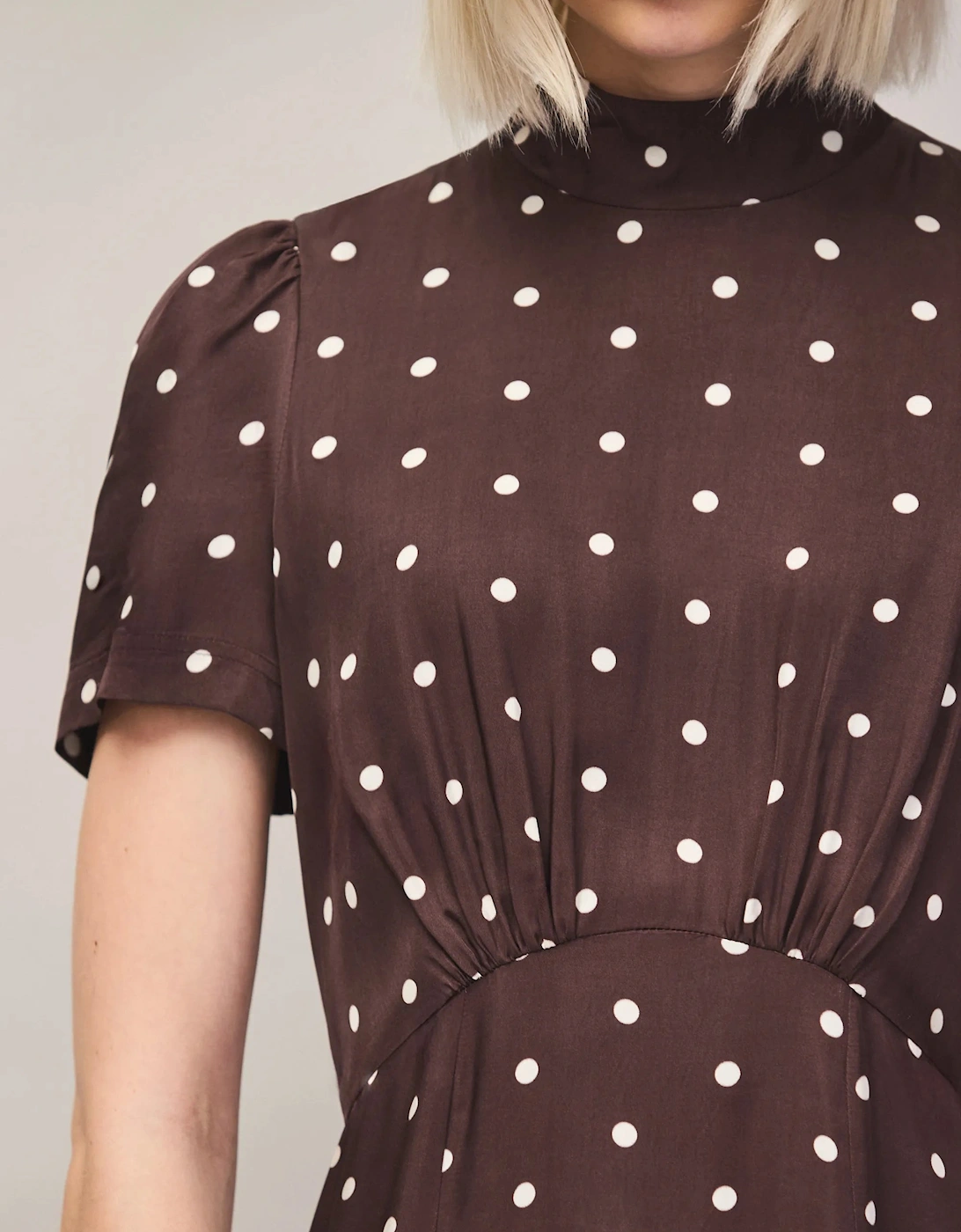 Brown Polka Dot Puff Sleeve Dress