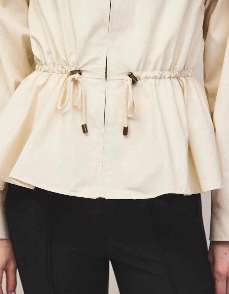 Cream Drawstring Waisted Water-Resistant Jacket