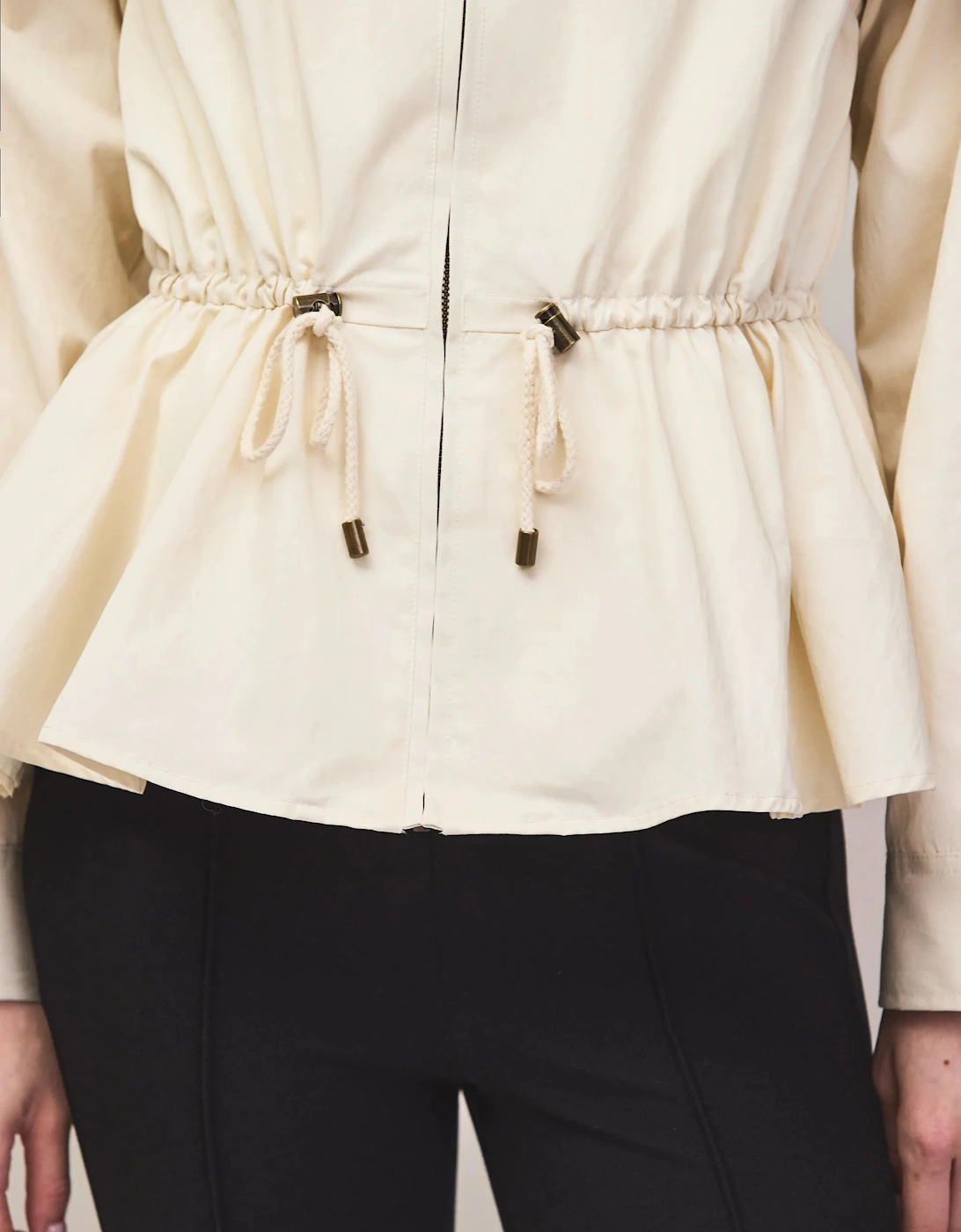 Cream Drawstring Waisted Water-Resistant Jacket