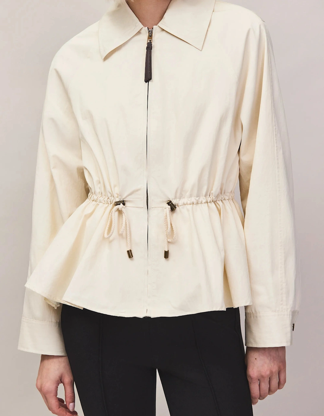 Cream Drawstring Waisted Water-Resistant Jacket