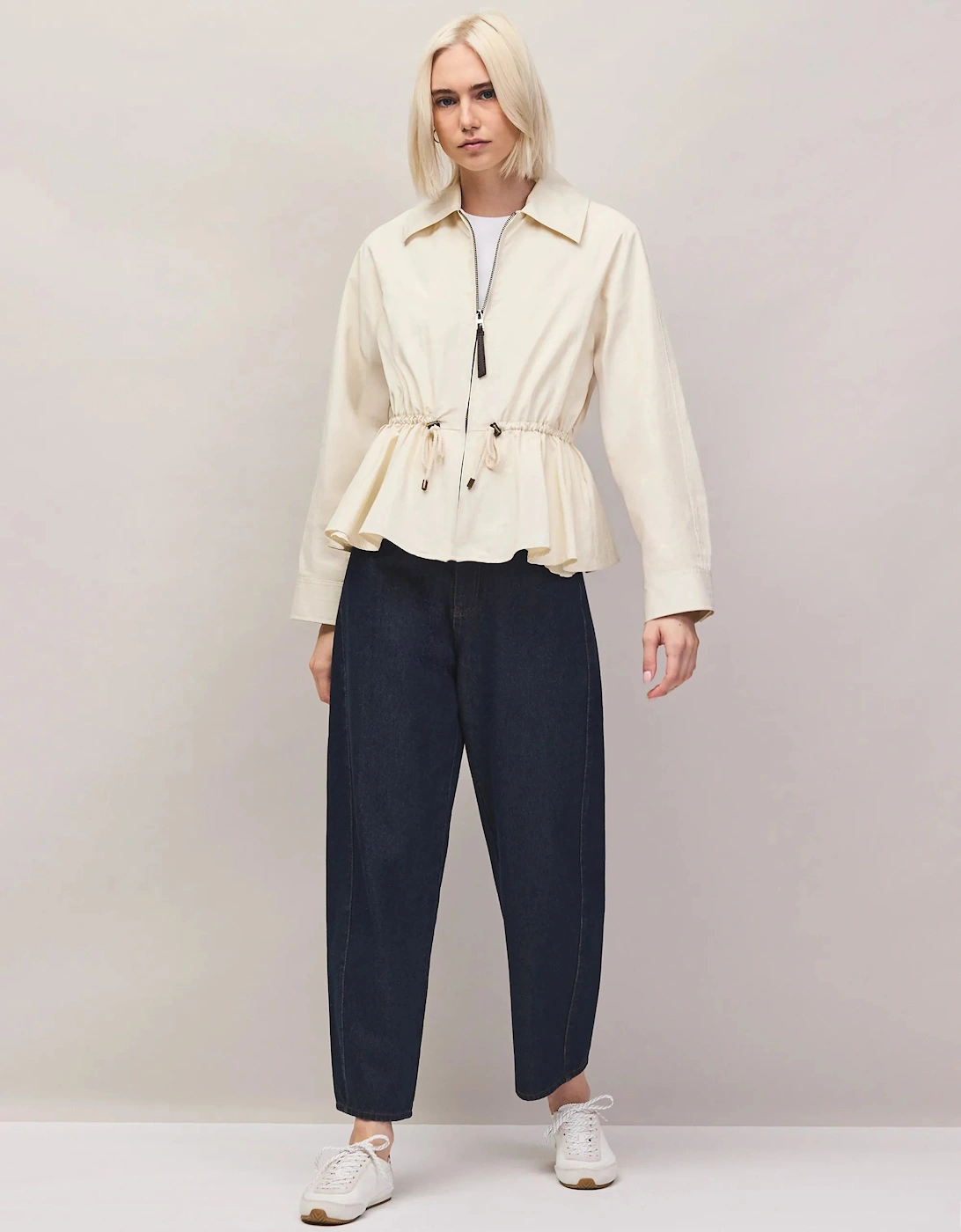 Cream Drawstring Waisted Water-Resistant Jacket