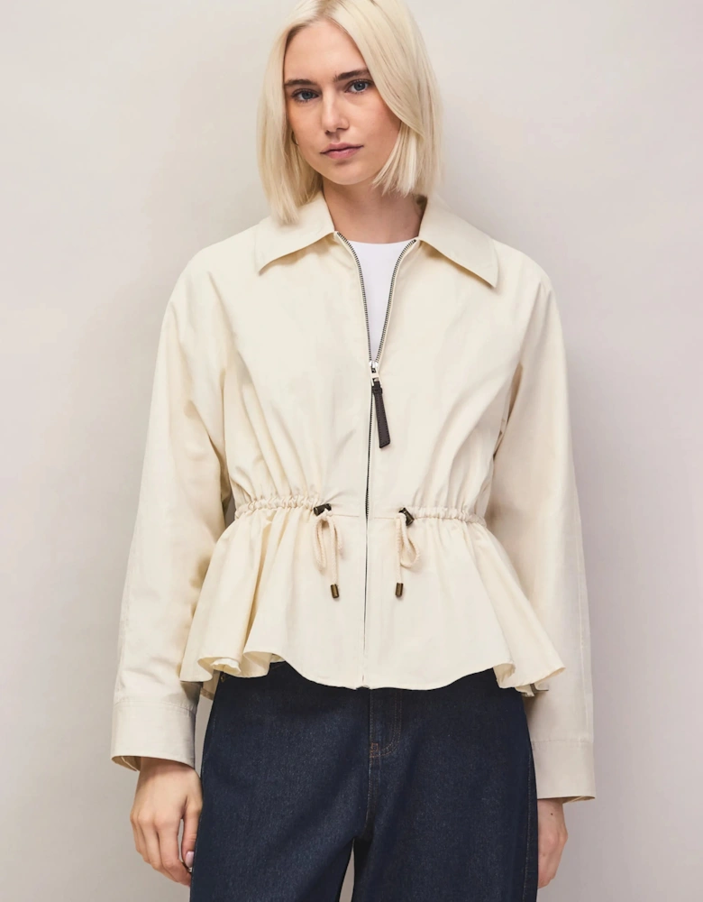 Cream Drawstring Waisted Water-Resistant Jacket