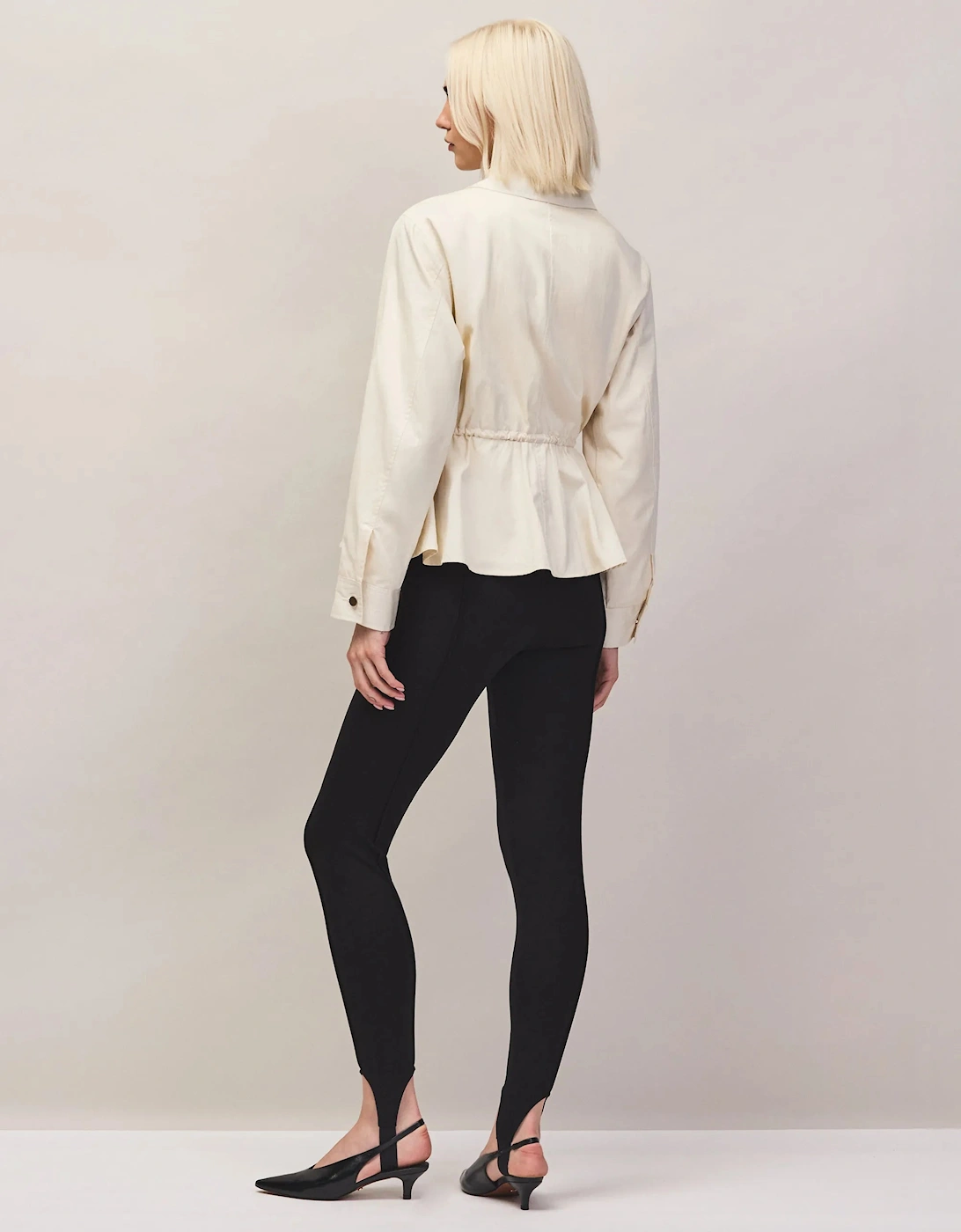 Cream Drawstring Waisted Water-Resistant Jacket