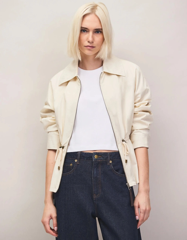 Cream Drawstring Waisted Water-Resistant Jacket