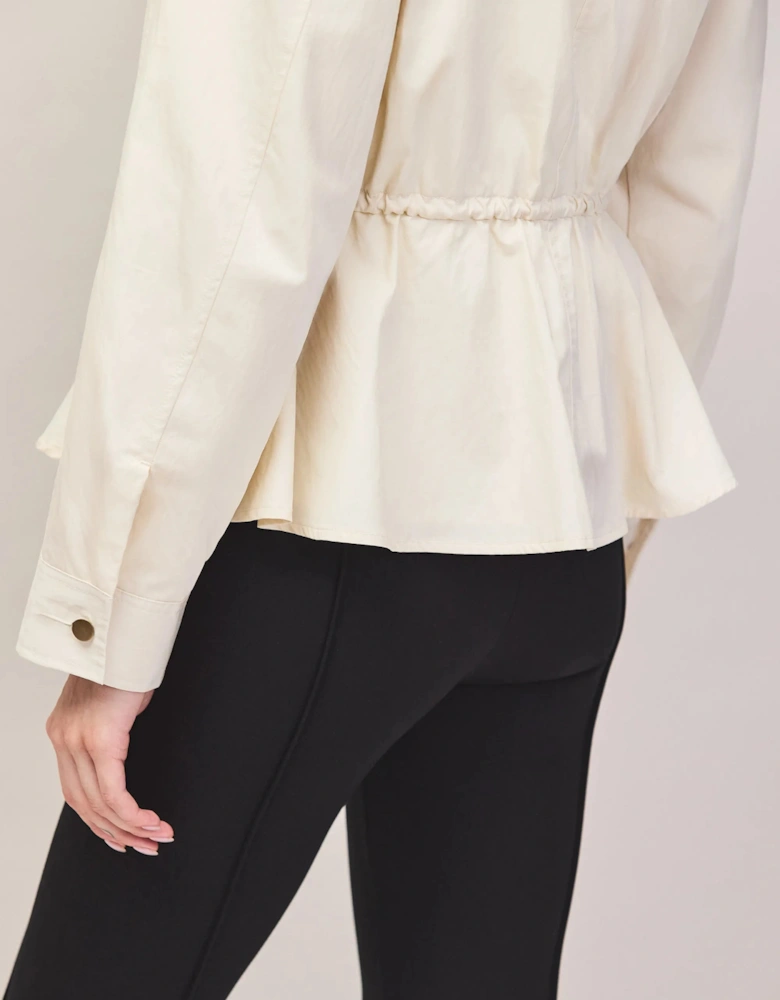 Cream Drawstring Waisted Water-Resistant Jacket