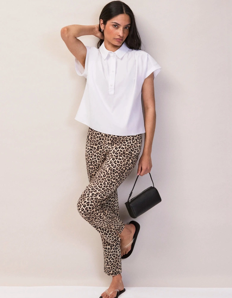 White Cotton Poplin Gathered Shoulder Shirt
