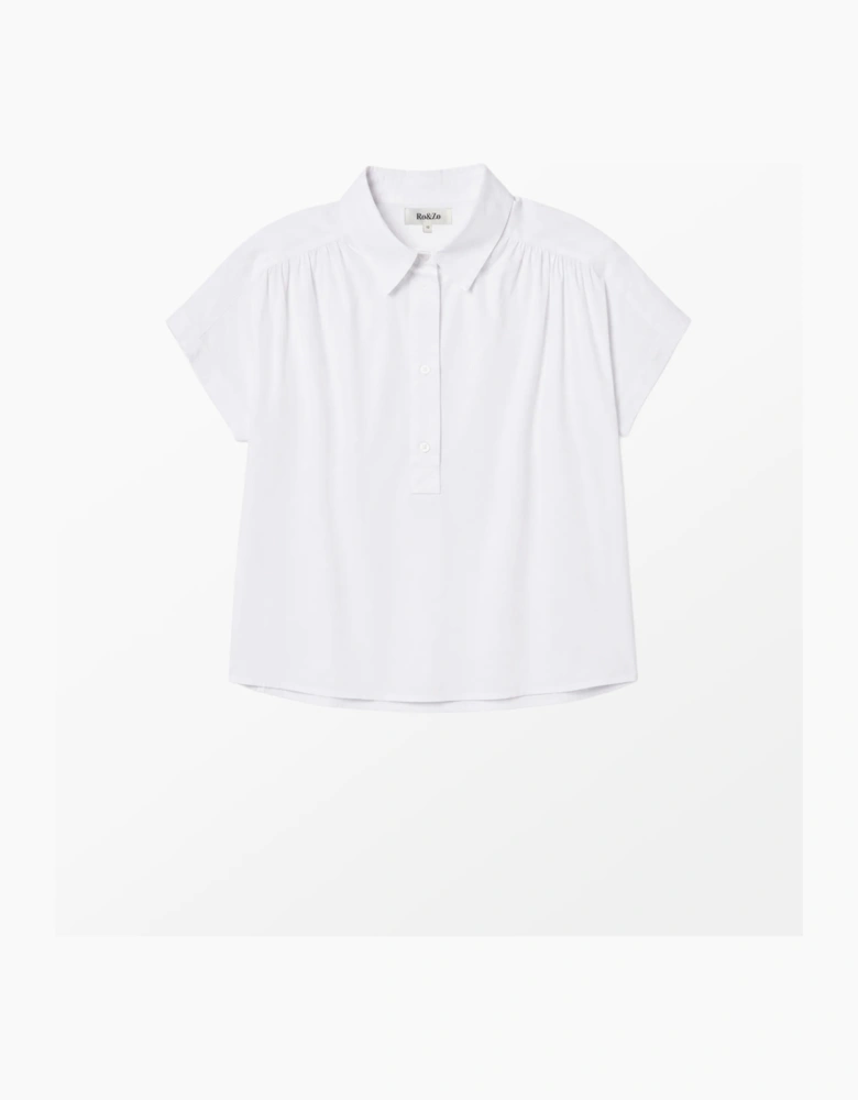 White Cotton Poplin Gathered Shoulder Shirt