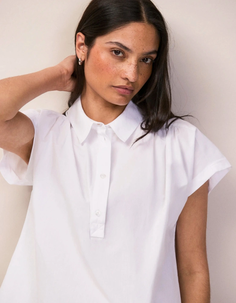 White Cotton Poplin Gathered Shoulder Shirt