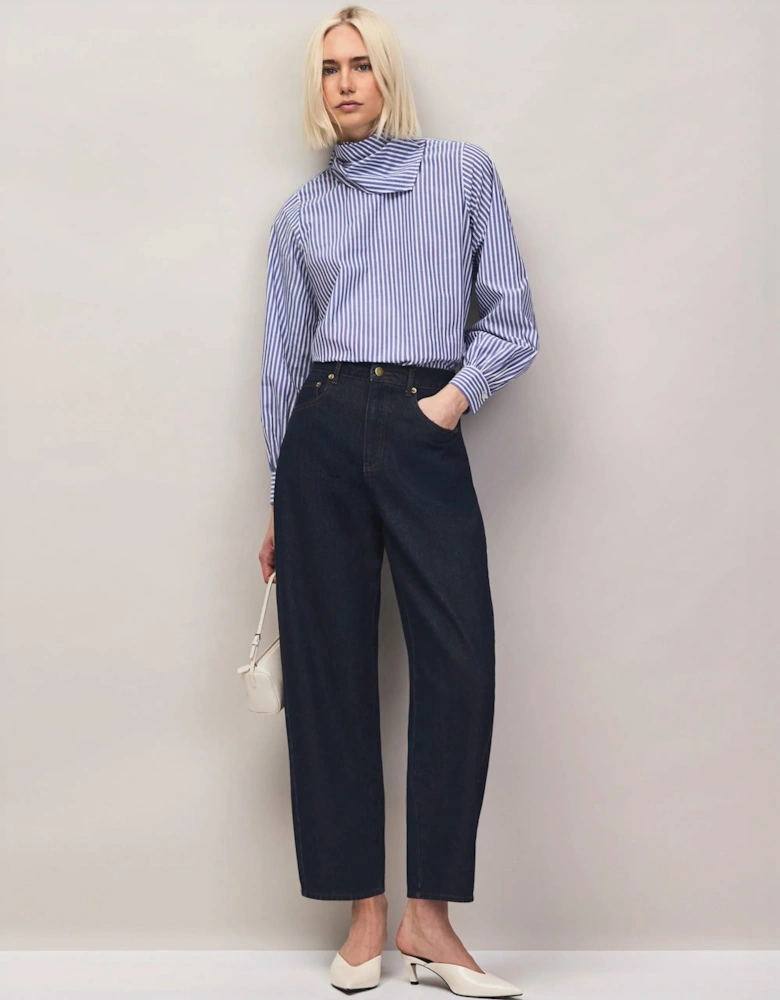 Blue Stripe Cotton Scarf Shirt