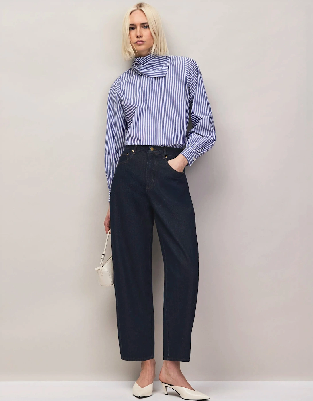 Blue Stripe Cotton Scarf Shirt