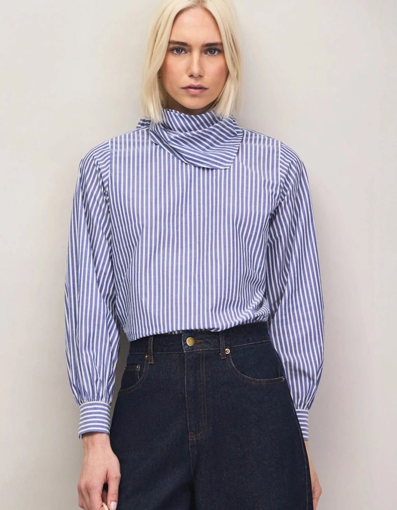 Blue Stripe Cotton Scarf Shirt