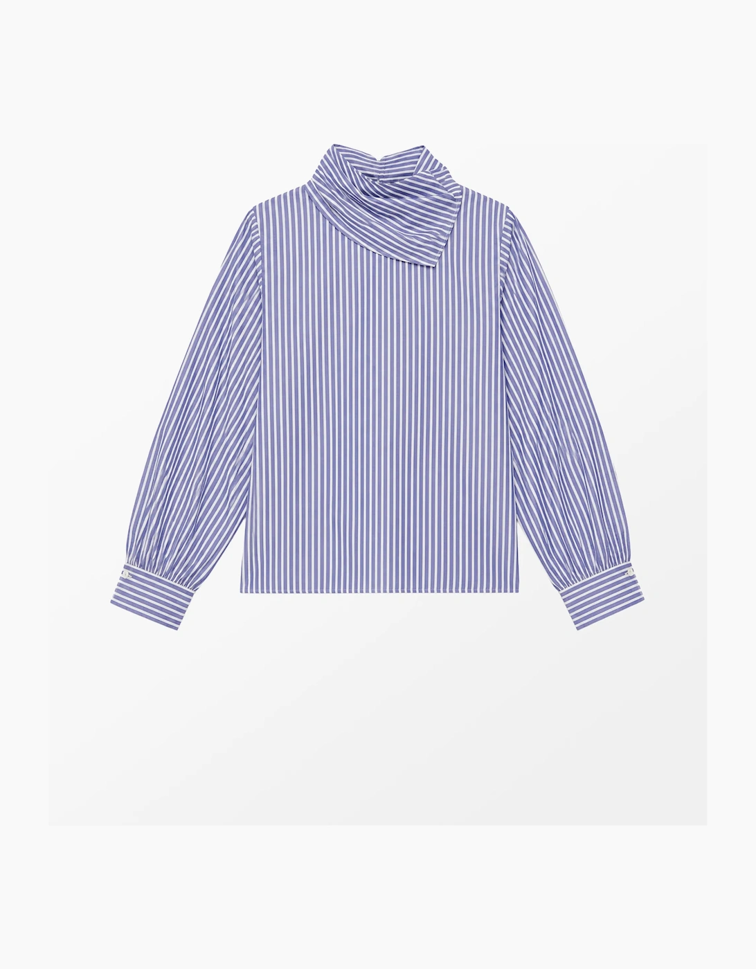 RO&ZO RO&ZO Women's Blue Stripe Cotton Scarf Shirt