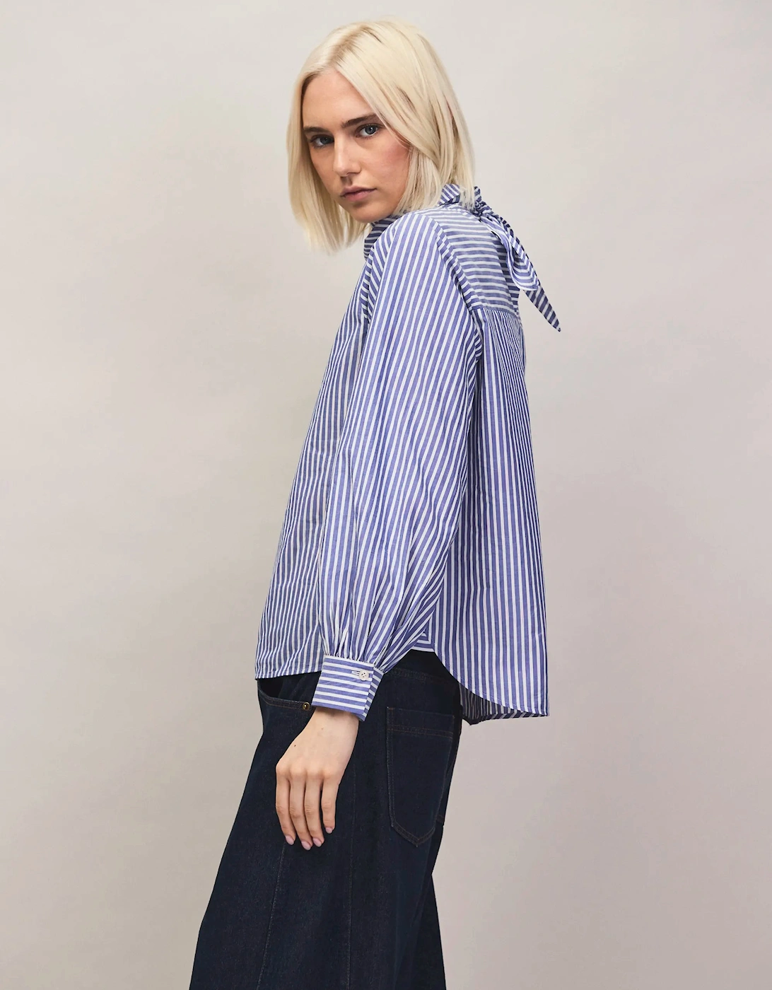 Blue Stripe Cotton Scarf Shirt