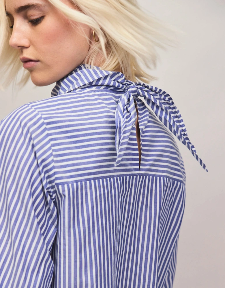 Blue Stripe Cotton Scarf Shirt