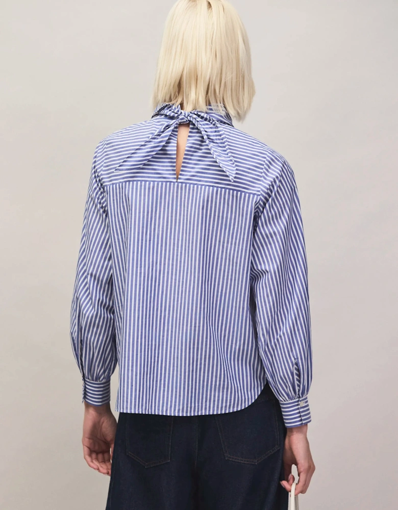 Blue Stripe Cotton Scarf Shirt
