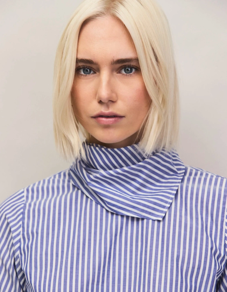 Blue Stripe Cotton Scarf Shirt