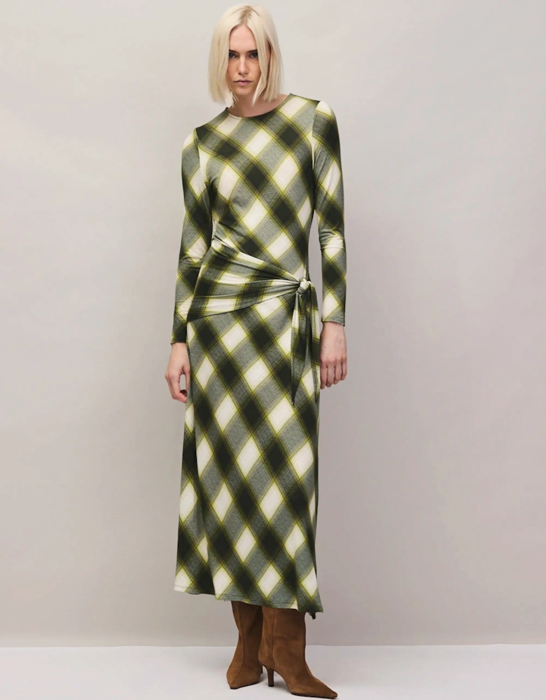 Green Check Scarf Waist Dress