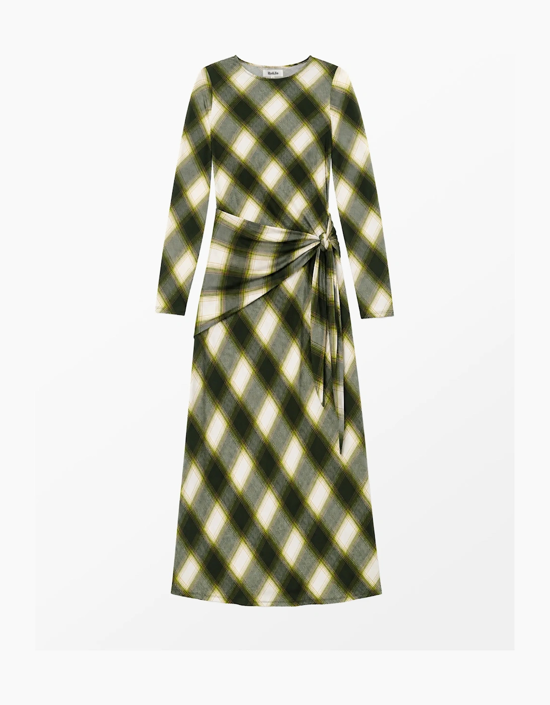 Green Check Scarf Waist Dress