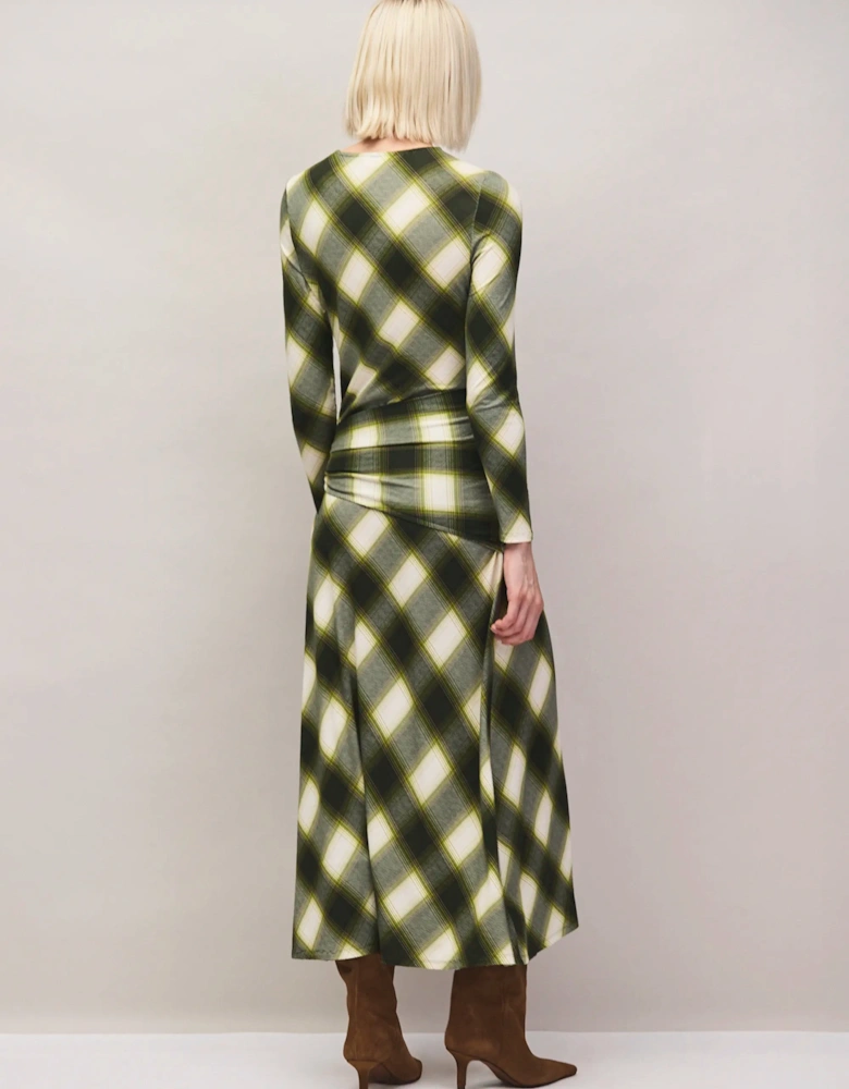 Green Check Scarf Waist Dress